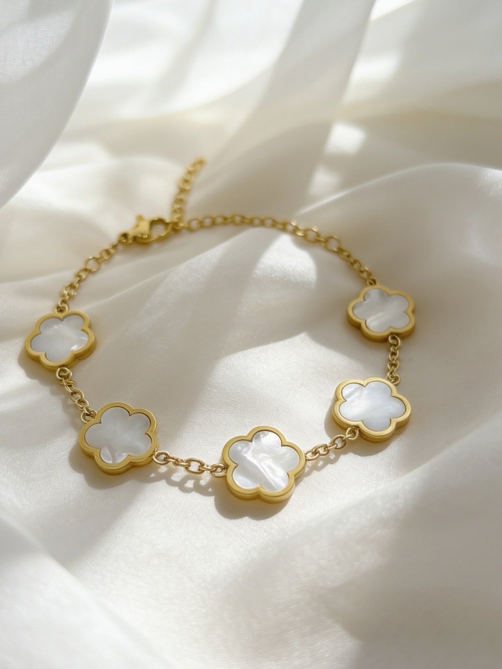 Camille Flower Bracelet in Pearly White Gold tone